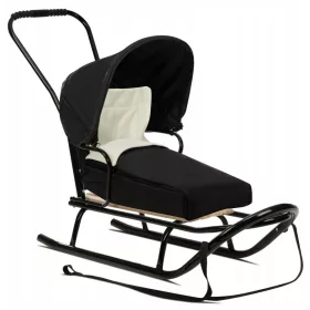   Polnischer Kinderschlitten YUKI mit Verdeck, Rückenlehne, Schieber und Schlafsack + Gurt