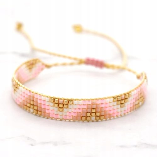  Zartes Boho-Armband aus Perlen gewebt, verstellbar an einer rosa Schnur