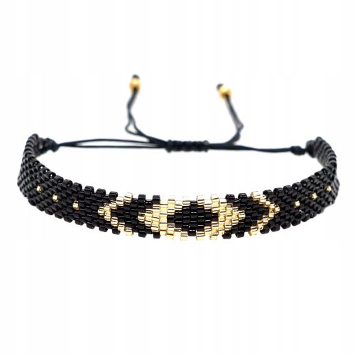  Armband aus geflochtenen Perlen, modisch, dünn, Boho-Muster, verstellbar, schwarz