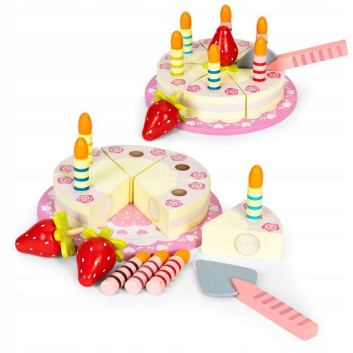  KUCHENSET AUS HOLZ MIT KERZEN UND FRÜCHTEN MIT KLETTVERSCHLUSS FÜR KINDER 16 ELEMENTE