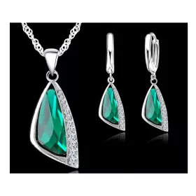  DAMEN-SET VERSILBERTE KRISTALLE GRÜN P 2248