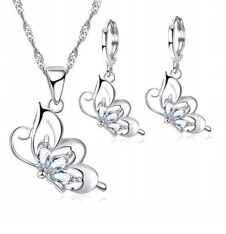  DAMEN-SET VERSILBERTE KRISTALLE SCHMETTERLING P 2258