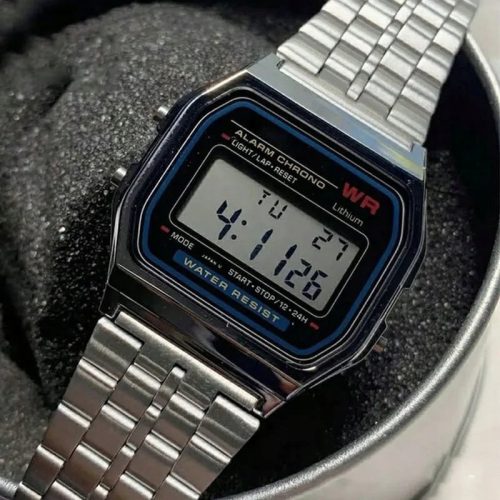 Retro klassische Digitaluhr wie aus der Volksrepublik Polen, Typ Montana WR, SILBER