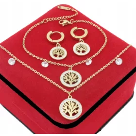  VERGOLDETES SCHMUCKSET 3-teilig GLÜCKSBAUM CHIRURGENSTAHL