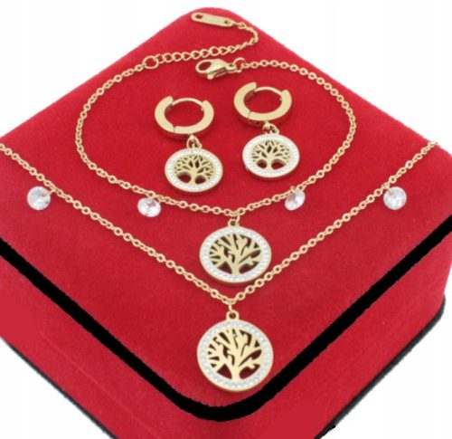  VERGOLDETES SCHMUCKSET 3-teilig GLÜCKSBAUM CHIRURGENSTAHL