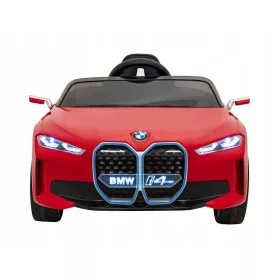    Batteriebetriebenes BMW i4 Spielzeugauto für Kinder Rot + Free Start + EVA + Öko-Leder