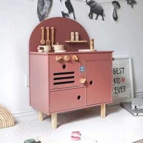  Kinderküche aus Holz, Retro-Boho-Rosa