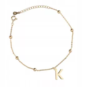    NASSARIUS ARMBAND MIT KUGELN ANHÄNGER BUCHSTABE K, SILBER VERGOLDET