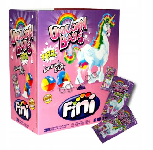 Fini Unicorn Balls: Bunte Fruchtbonbons mit Brausepulver, 200 Stück