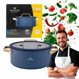   Valdinox Giovanni Topf mit Deckel 5L, Elegant in Blau und Gold - Ideal für jede Kochstelle