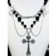 Vintage PUNK-HALSKETTE, geschichtet, Perlen mit Stern und Kreuz, schwarz
