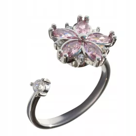    SILBERRING SCHÖNE BLUME, verstellbares Anti-Stress-Zirkonia-Geschenk