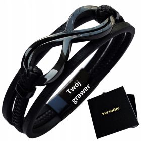    Herrenarmband SCHWARZES LEDER Infinity mit GRAVUR GRAVUR GESCHENK