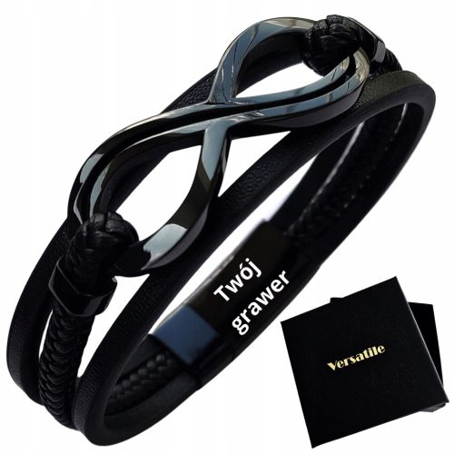  Herrenarmband SCHWARZES LEDER Infinity mit GRAVUR GRAVUR GESCHENK