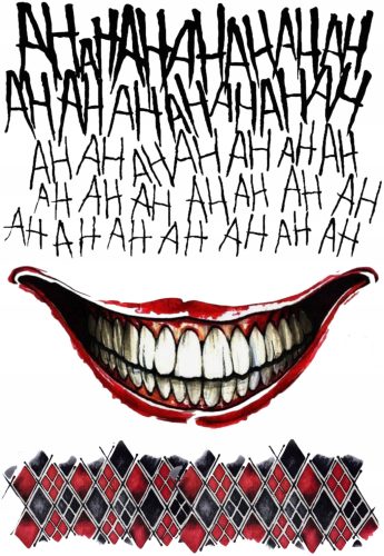  Waschbares Tattoo JOKER Mund Clown Horror Hahaha DC SET Größe A4
