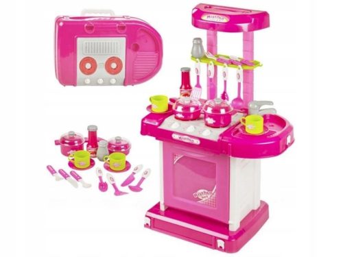  ChRLD-Set, rosa Küche mit Backofen, Zubehör