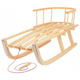   HOLZSCHLITTEN MIT RÜCKENLEHNE TRADITIONELLER BUCHENSCHLITTEN FÜR KINDER +