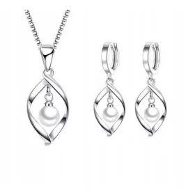  DAMEN-SET, VERSILBERTE PERLENHALSKETTE-OHRRINGE, P, 2360