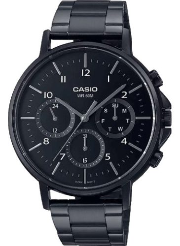  CASIO MTP-E321B-1A MULTIDATA HERRENUHR, SCHWARZ, MODISCH + BOX