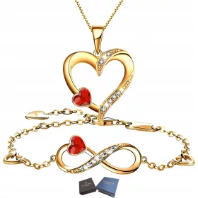    Gold-Set Herz-Armband und Halskette aus 925er Silber als Geburtstagsgeschenk