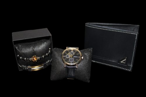  Elegantes Geschenkset: Genfer Uhr, Armbänder + Geldbörse.