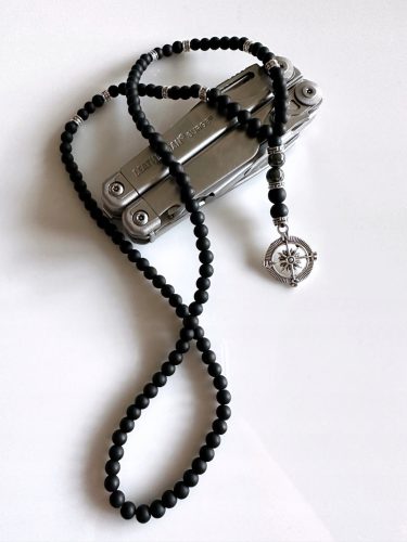  Herrenhalskette Kompassrose Polarstern Onyx