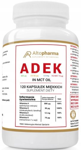 AltoPharma ADEK in MCT Öl – 120 Weichkapseln für Sportler und Aktive