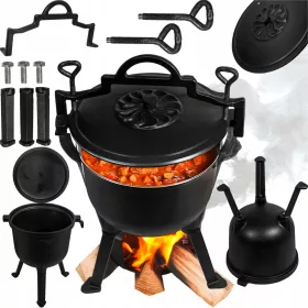    JAGDTOPF MIT DECKEL AUS GUSSEISEN, DREIFUSS-KAMIN, UNGARISCH, 10 L