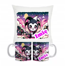    KUROMI ONEGAI MY MELODY BECHER- UND KISSENSET, GESCHENK FÜR DEN NAMEN EINES KINDES