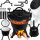  JAGDTOPF MIT GUSSEISENDECKEL, EMAILLIERT, DREIFUSS, LAGERFEUER, 8 L