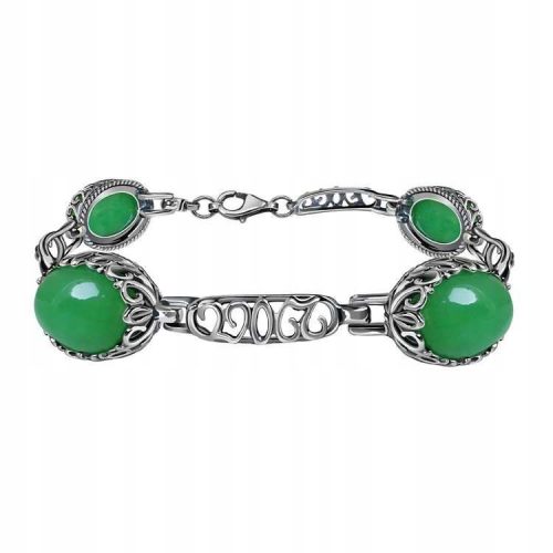  Silberarmband mit grünem Naturstein Achat Silber pr. 925