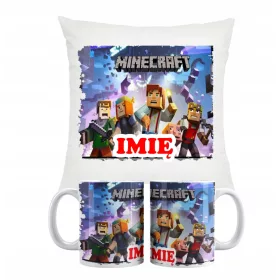    MINECRAFT-SPIELERBECHER- UND KISSENSET FÜR EIN FAN-GESCHENK + NAMEN
