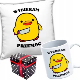    LUSTIGES ENTEN-GESCHENKSET KISSEN + BECHER ICH WÄHLE GEWALT + BOX