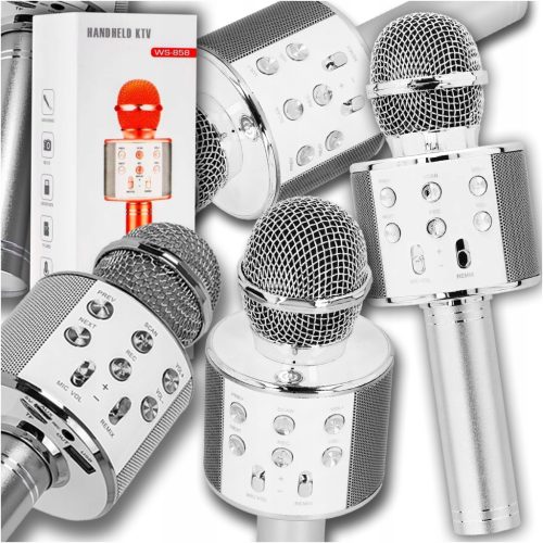  DRAHTLOSES KARAOKE-MIKROFON BLUETOOTH-LAUTSPRECHER SILBER GESCHENK