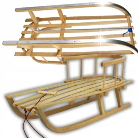    TRADITIONELLER HOLZSCHLITTEN MIT STRING-RÜCKENLEHNE, STAHLKUFE AUS BUCHE, STARKE BUCHE