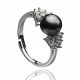  SILBERRING MIT SCHWARZER PERLE UND ZIRKONIA