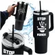  Thermobecher mit Henkel, Thermoskanne, 1200 ml, mit Strohhalm für Kaffee, Tee + Gravur