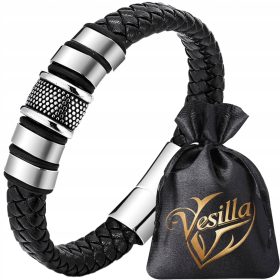  HERREN-FLOCHTEN-ARMBAND 316L NATURLEDER SCHWARZ PREMIUM