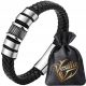  HERREN-FLOCHTEN-ARMBAND 316L NATURLEDER SCHWARZ PREMIUM