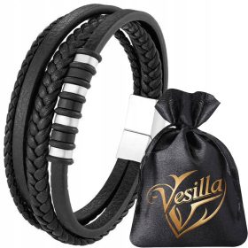    ELEGANTES HERRENARMBAND 316L NATURLEDER CHIRURGENSTAHL 4 STREIFEN