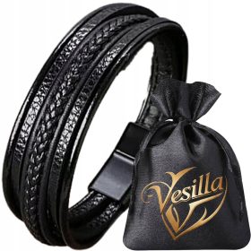    MODISCHES HERRENARMBAND 316L LEDER CHIRURGENSTAHL 5 STREIFEN