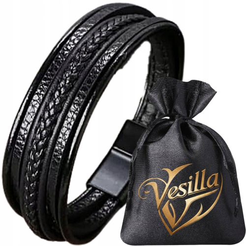  MODISCHES HERRENARMBAND 316L LEDER CHIRURGENSTAHL 5 STREIFEN