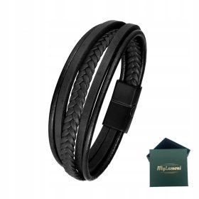  SCHWARZES LEDERARMBAND FÜR HERREN
