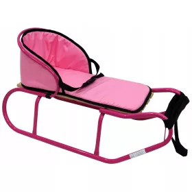    POLNISCHER RODEL + RÜCKENLEHNE + MATRATZE + GURTE KINDERRODEL rosa