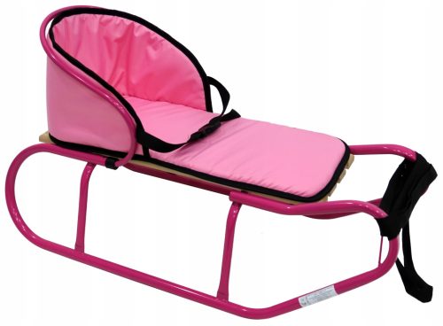  POLNISCHER RODEL + RÜCKENLEHNE + MATRATZE + GURTE KINDERRODEL rosa