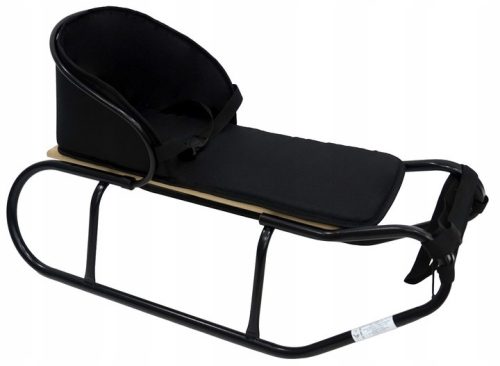  POLNISCHER SCHLITTEN + RÜCKENLEHNE + MATRATZE + GURTE KINDERSCHLITTEN, schwarz