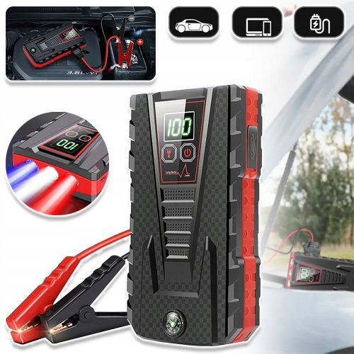  JUMP STARTER 12V MOTORSTART POWERBANK KOMPASSKABEL 2 X USB 30000 MAH