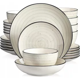    vancasso Bonbon Tafelservice 24-teilig, Steinzeug, beige, handbemalt