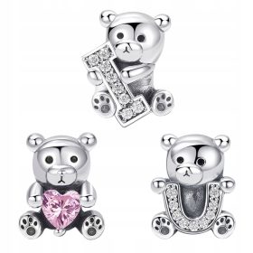    Set mit 3 Perlenanhängern „Teddy Bears I Love You“ aus 925er Silber in einer Geschenkbox
