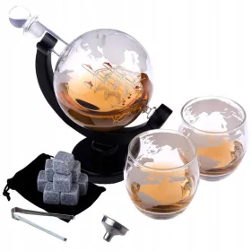    Whiskey-Set, Globus-Karaffe, 850 ml, Gläser, Steine, Geburtstagsgeschenk